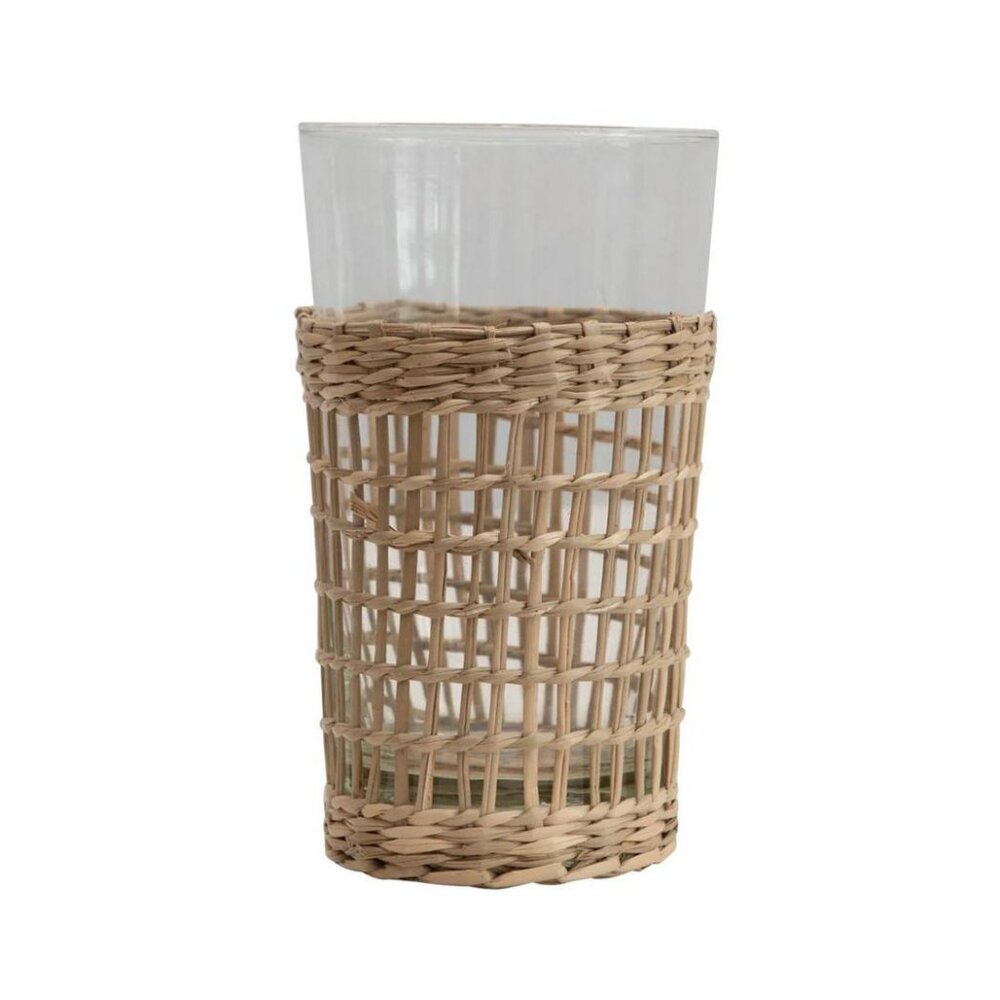 NWOT Seagrass Wrapped Glass Highball Glass Clear Creative Coop Clear Cane Cage